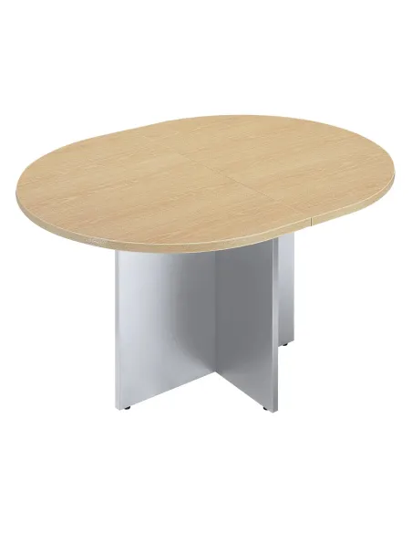 Mesa reunión ovalada extensible haya patas cruz aluminio