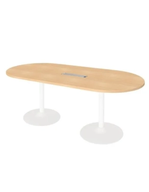 Mesa reunión ovalada haya patas metálicas blancas