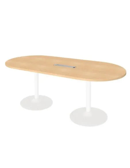 Mesa reunión ovalada haya patas metálicas blancas
