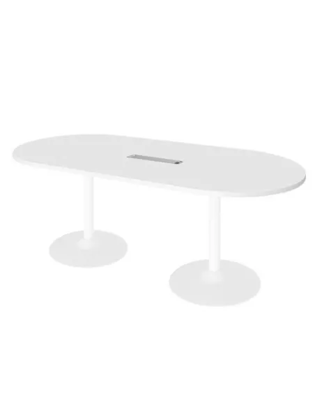 Mesa reunión ovalada blanca patas metálicas blancas
