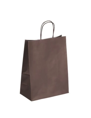 50 Bolsas papel asas trenzadas chocolate 30x23x12 cm