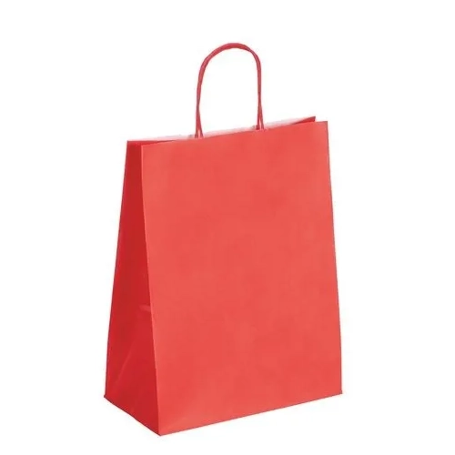 50 Bolsas papel asas trenzadas rojo 30x23x12 cm