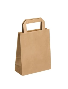 50 Bolsas kraft  natural asas  planas 22 x 18 x 8 cm