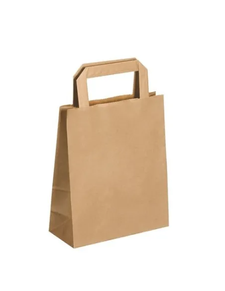 50 Bolsas kraft  natural asas  planas 22 x 18 x 8 cm