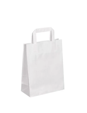 50 Bolsas kraft blanco asas  planas 28 x 22 x 10 cm