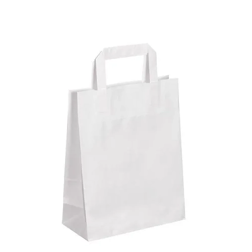 50 Bolsas kraft blanco asas  planas 28 x 22 x 10 cm