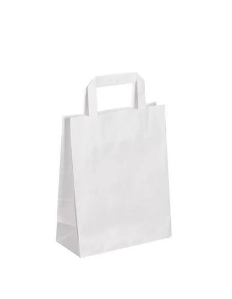 50 Bolsas kraft blanco asas  planas 28 x 22 x 10 cm