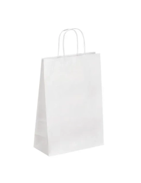 50 Bolsas kraft blanco asas cordón 31 x 22 x 10 cm