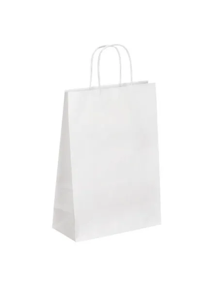 50 Bolsas kraft blanco asas cordón 31 x 22 x 10 cm