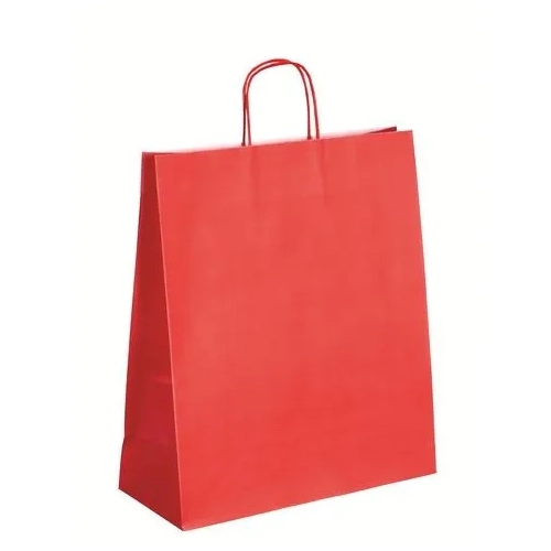 50 Bolsas de papel asas trenzadas rojo 40x35x14 cm