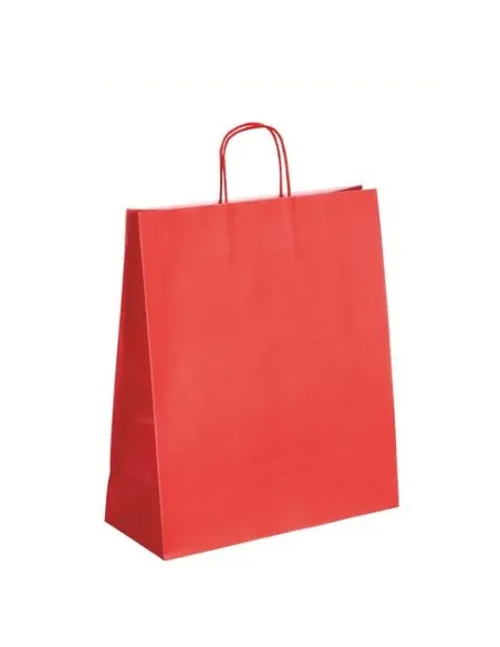 50 Bolsas de papel asas trenzadas rojo 40x35x14 cm