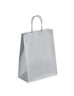 50 Bolsas papel kraft  asas trenzadas plata 30x23x12 cm