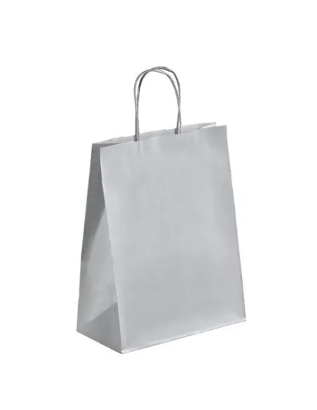 50 Bolsas papel kraft  asas trenzadas plata 30x23x12 cm