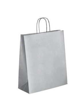 50 Bolsas papel asas trenzadas plata 40x35x14 cm