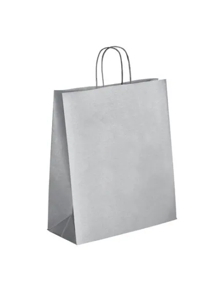 50 Bolsas papel asas trenzadas plata 40x35x14 cm