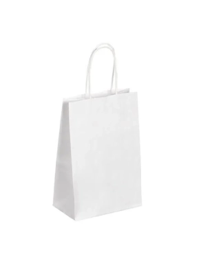 50 Bolsas kraft blanco asas cordón 21 x 14 x 8 cm