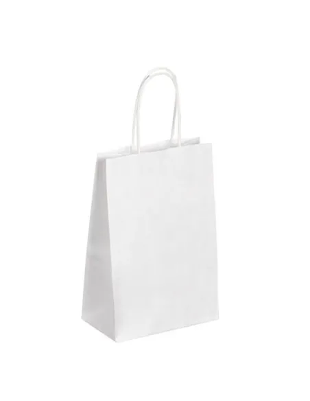 50 Bolsas kraft blanco asas cordón 21 x 14 x 8 cm