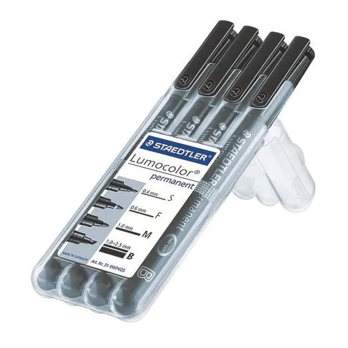 Estuche 4 rotuladores lumocolor negros varios grosores