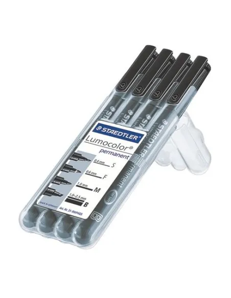 Estuche 4 rotuladores lumocolor negros varios grosores