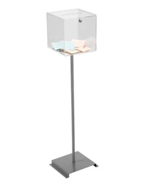 Urna cuadrada metacrilato plexiglás con pie metal gris