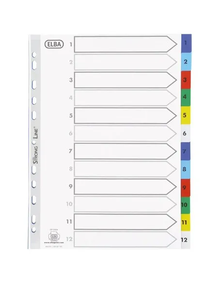 Separador Polipropileno 1-12 A4 colores 120micras