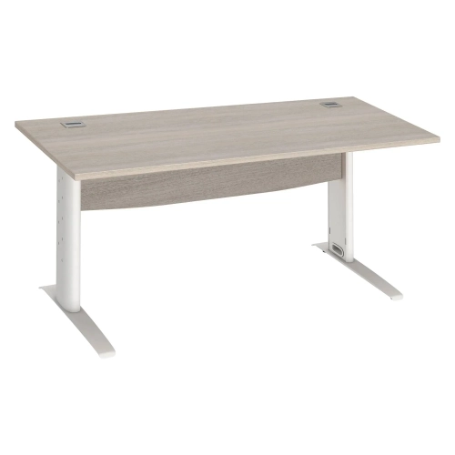 Mesa oficina patas metalicas blancas en L  180cm roble gris