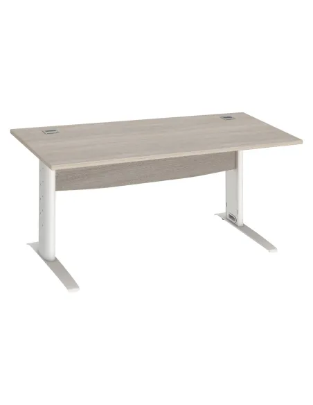Mesa oficina patas metalicas blancas en L  180cm roble gris