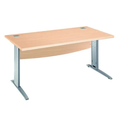 Mesa oficina patas metalicas aluminio en L  160cm roble haya