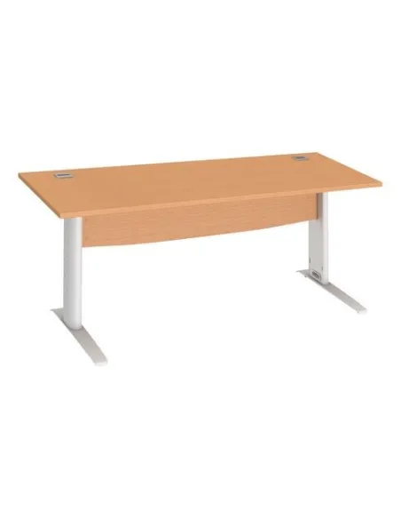 Mesa oficina patas metalicasblancas en L  180cm haya