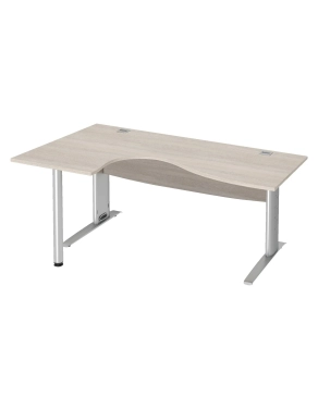 Mesa oficina 160 roble gris ala izq patas metal aluminio