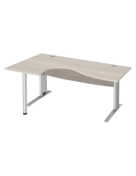 Mesa oficina 160 roble gris ala izq patas metal aluminio