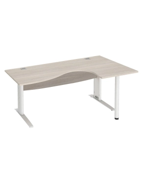 Mesa oficina 160 roble gris ala derecha patas metal blanca