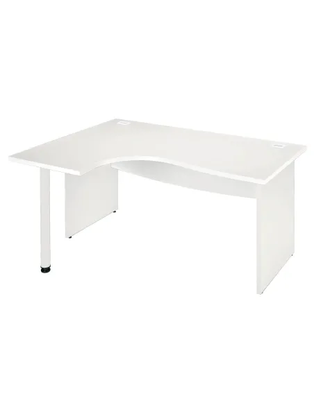 Mesa oficina 160 ala izquierda patas madera rectas blanca