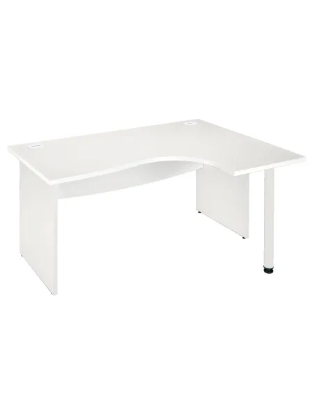 Mesa oficina 160 ala derecha patas madera rectas blanca