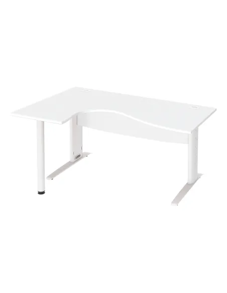 Mesa oficina 160 blanca ala izquierda patas metal blanca