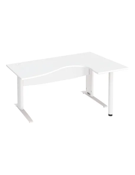 Mesa oficina 160 blanca ala derecha patas metal blanca