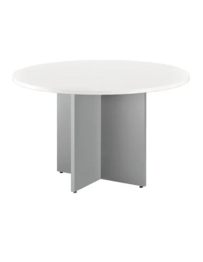 Mesa redonda 120 cm blanca pata en cruz color aluminio