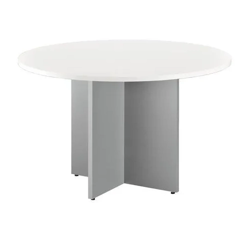 Mesa redonda 120 cm blanca pata en cruz color aluminio