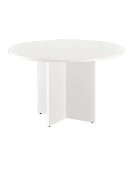 Mesa redonda 120 cm blanca pata en cruz blancas