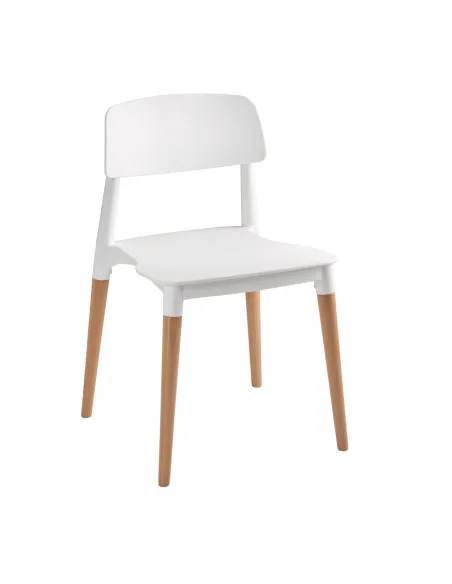 Silla plastica patas madera Orea blanca