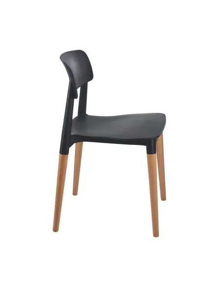 Silla polipropileno patas madera Orea negra
