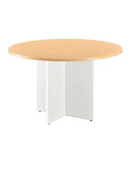 Mesa redonda 120 cm haya pata en cruz blancas