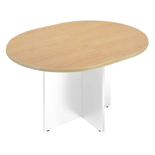Mesa reunión ovalada extensible haya patas cruz blancas