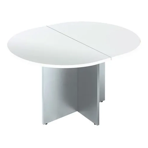 Mesa reunión ovalada extensible blanca patas cruz aluminio