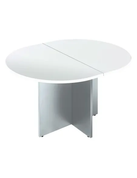 Mesa reunión ovalada extensible blanca patas cruz aluminio