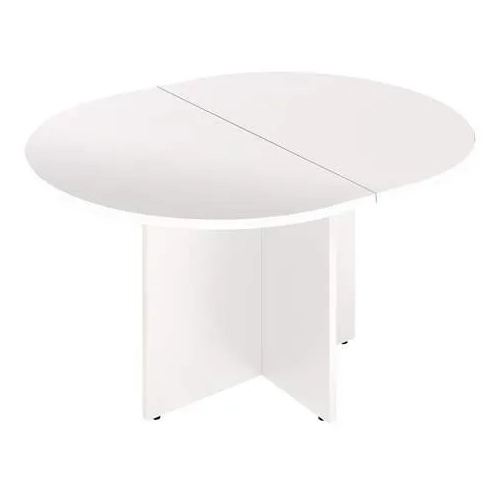 Mesa reunión ovalada extensible blanca patas cruz blancas