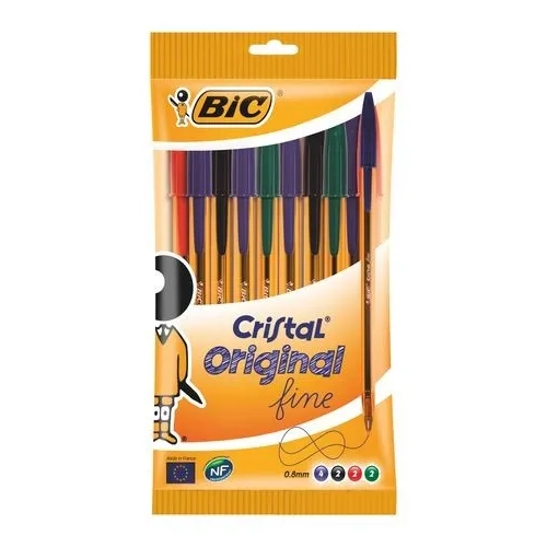 Pack 10 boligrafos bic cristal fine surtidos