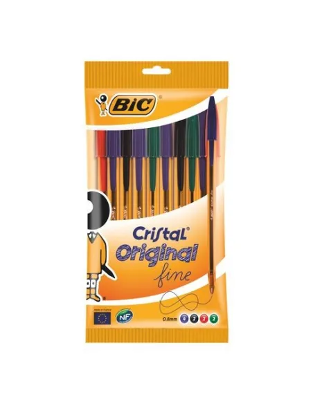 Pack 10 boligrafos bic cristal fine surtidos