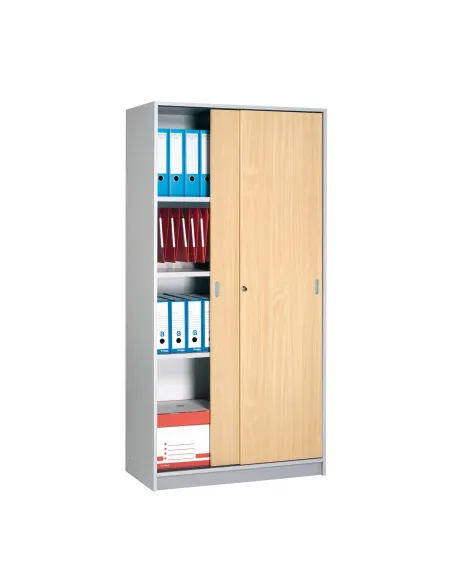 Armario madera 180x90 cm gris puerta corredera haya