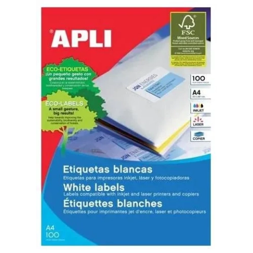 Etiquetas autoadhesivas Apli 70x36 blancas caja 100 hojas